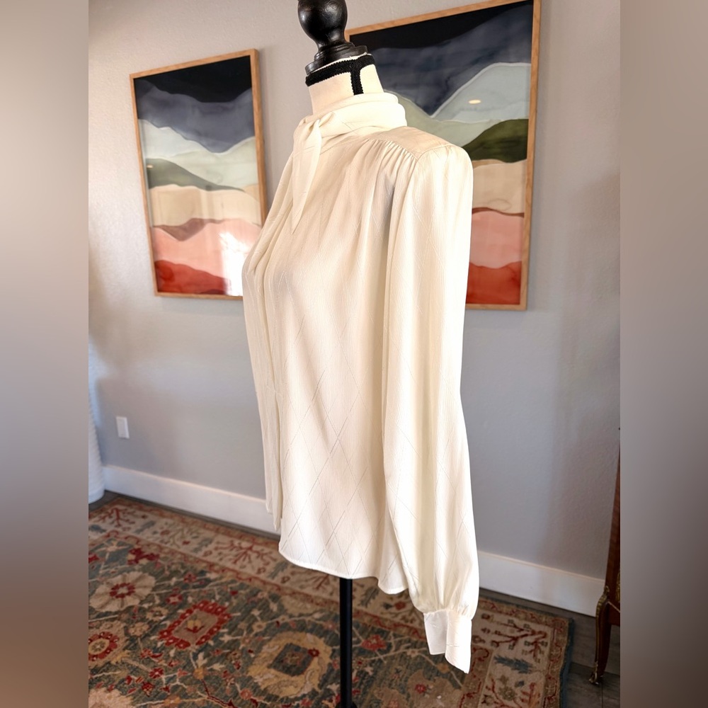 Vintage Liz Claiborne Cream Blouse with Neck Tie - Picture 4 of 8